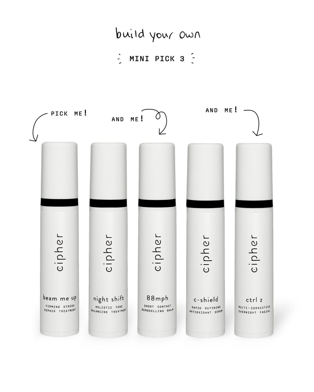 cipher skincare mini pick 3 create your own minis bundle