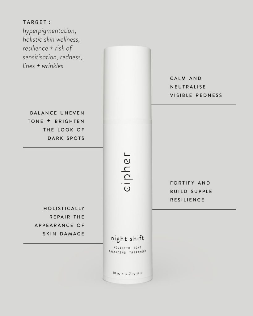 Cipher Skincare Night Shift holistic tone balancing treatment hyperpigmentation skin strengthening redness